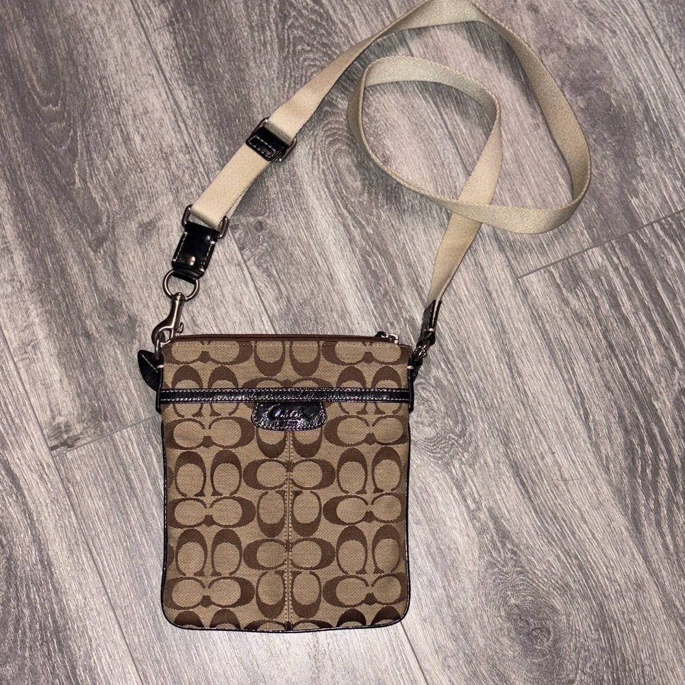 Coach Brown Crossbody Bag with Signature Pattern